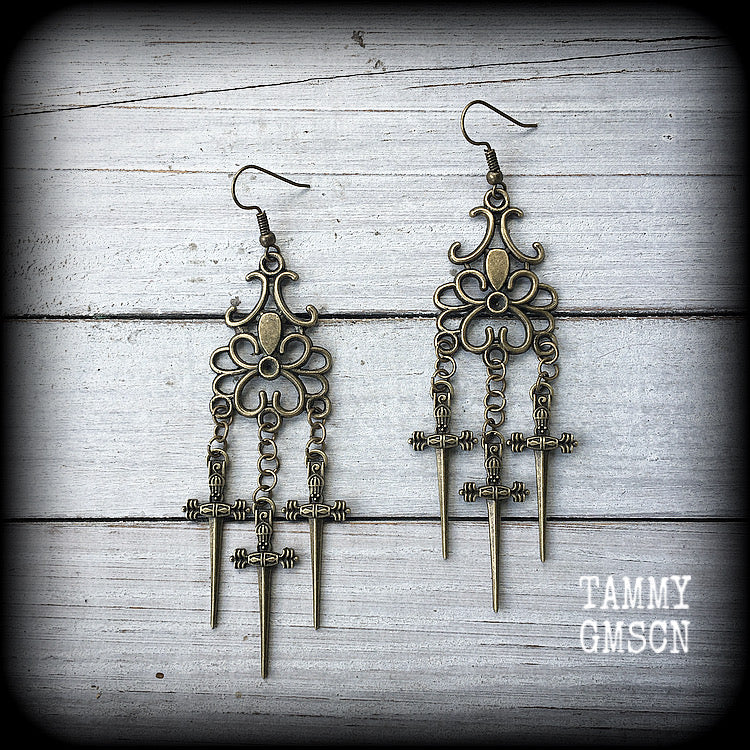 Three of swords earrings