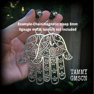 Hamsa hand tunnel earrings-Tunnel dangles