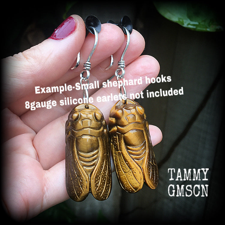 Tigers eye cicada earrings-Ear hangers