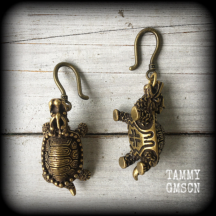 Dragon turtle earrings-Ear hangers