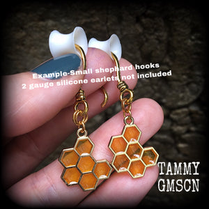 Beehive earrings-Honeycomb ear hangers