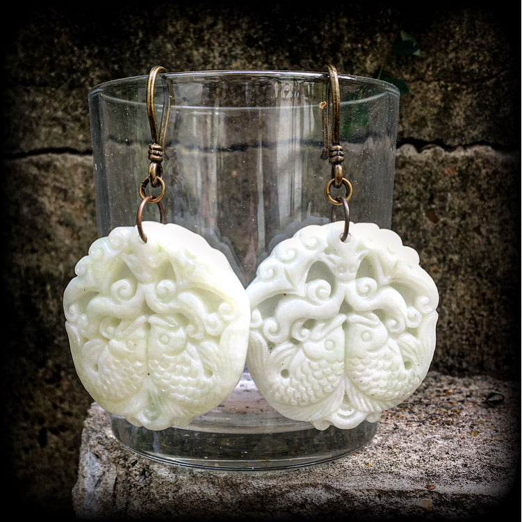 White jade koi fish earrings