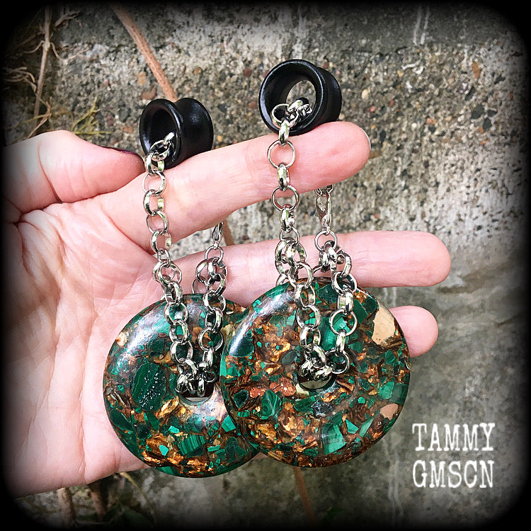 Malachite and bronzite earrings-Ear hangers