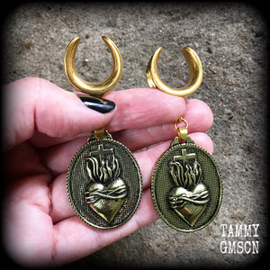 Sacred heart gauged earrings