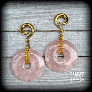 Rose quartz gauged earrings-Ear weights