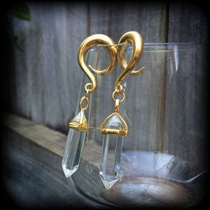 Clear quartz gauged earrings