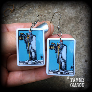 The Hermit Tarot card earrings Tarot cards Chiromancy Palmistry Tarot jewellery Occult jewellery Esoteric jewelry Pierced ears Stretched lobes
