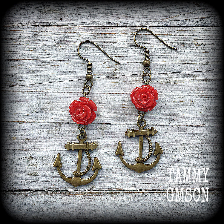 Anchor earrings-Rose earrings