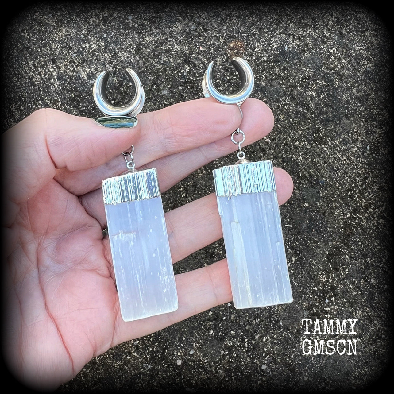 Selenite gauged earrings-Cradles