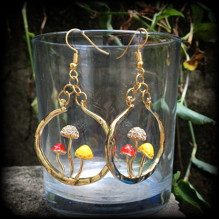 Antique gold and enamel mushroom earrings