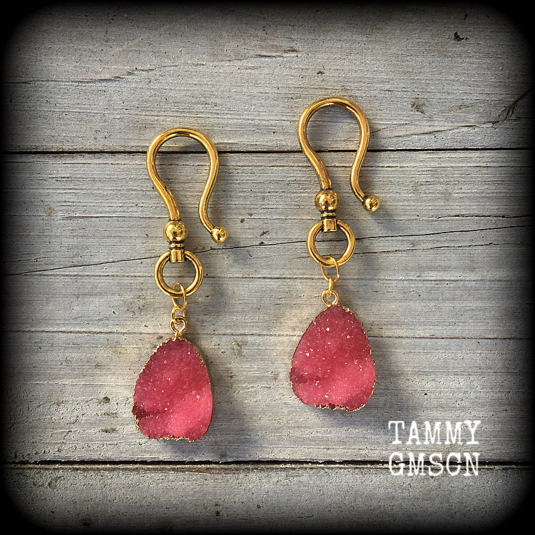 Pink druzy earrings-Ear hangers