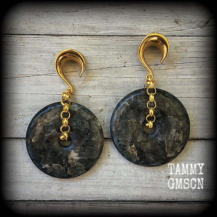 Labradorite gauged earrings-Ear weights