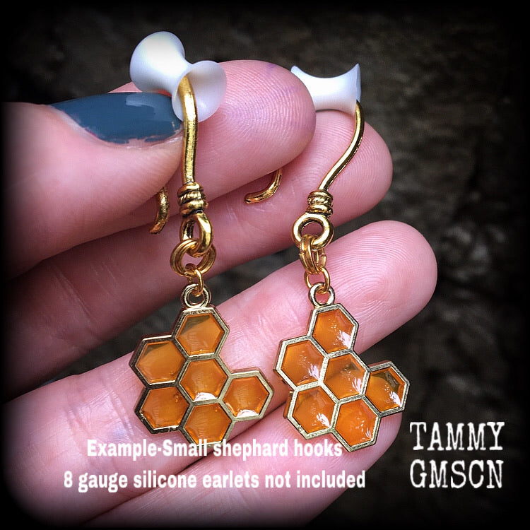 Beehive earrings-Honeycomb ear hangers