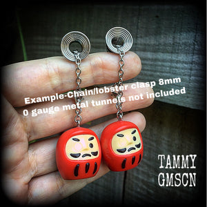 Red daruma earrings-Tunnel earrings