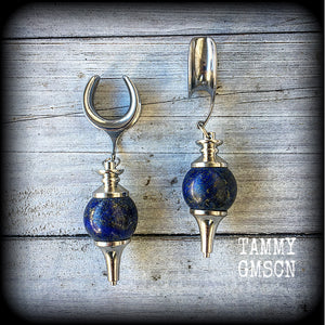 Lapis lazuli ear weights Gemstone ear hangers Gemstone ear weights Stretched ears Stretched lobes Gauged ears Gauged earrings Gemstone body jewelry Egyptian jewellery 4mm 6mm 8mm 10mm 12mm 14mm 16mm 19mm 22mm 25mm 28mm 30mm