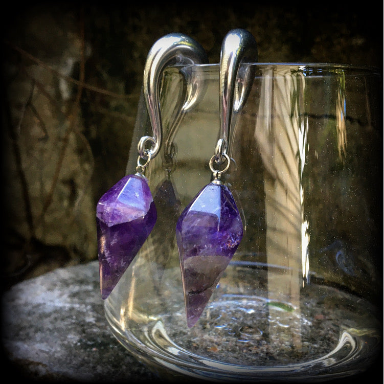 Amethyst gauged earrings