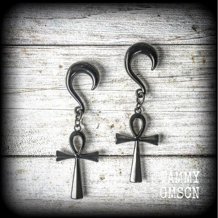 Ankh gauged earrings-Egyptian jewelry