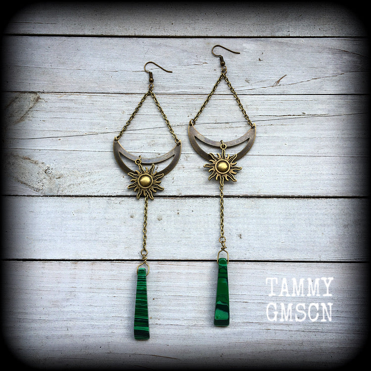 Temple of Dagon-Sun and moon and malachite earrings