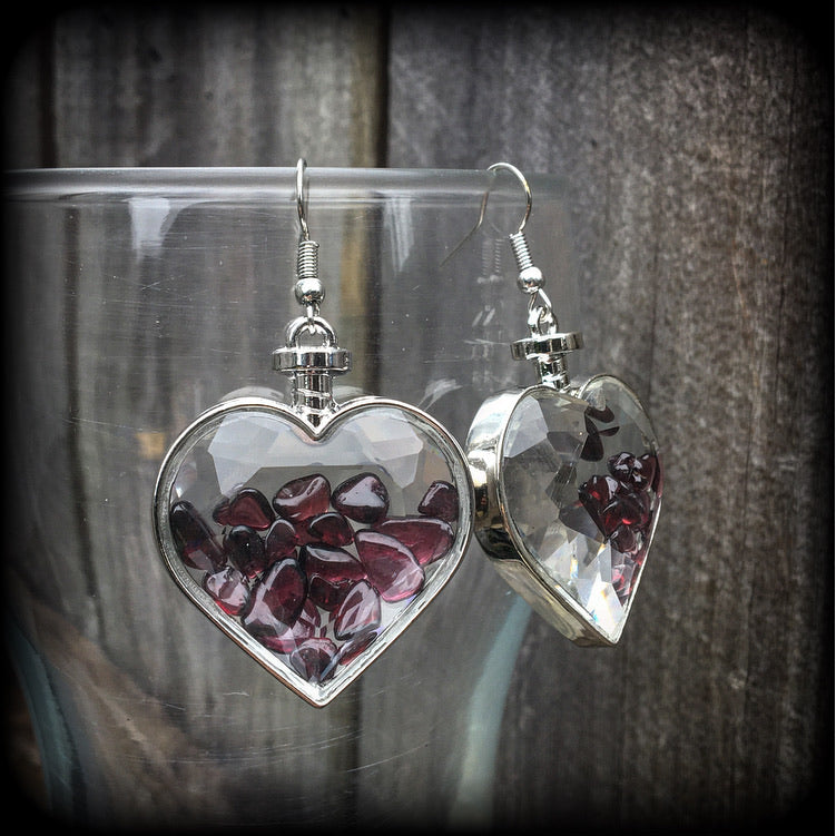 Garnet heart earrings-Gemstone earrings