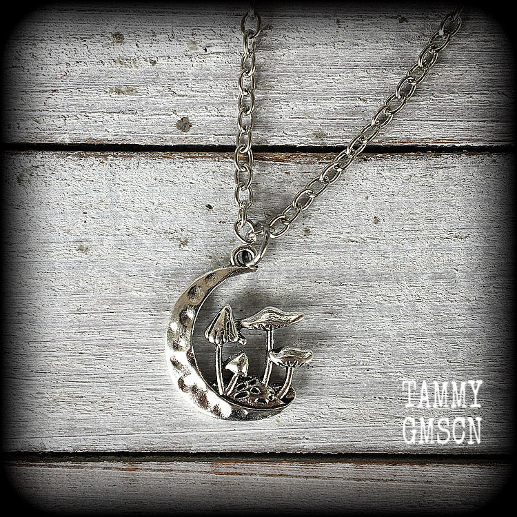 Forest moon necklace Crescent moon necklace Fir tree necklace Nature necklace silver necklace Whimsigoth Fairycore Goblincore Cottagecore