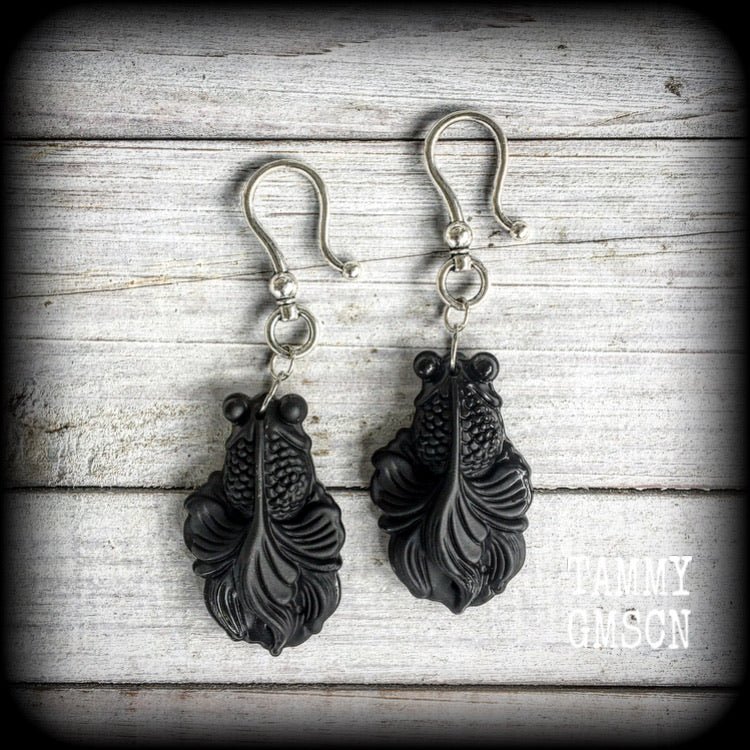 Black moor earrings-Black obsidian earrings