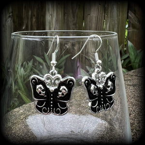 Skull butterfly earrings-Gothic earrings