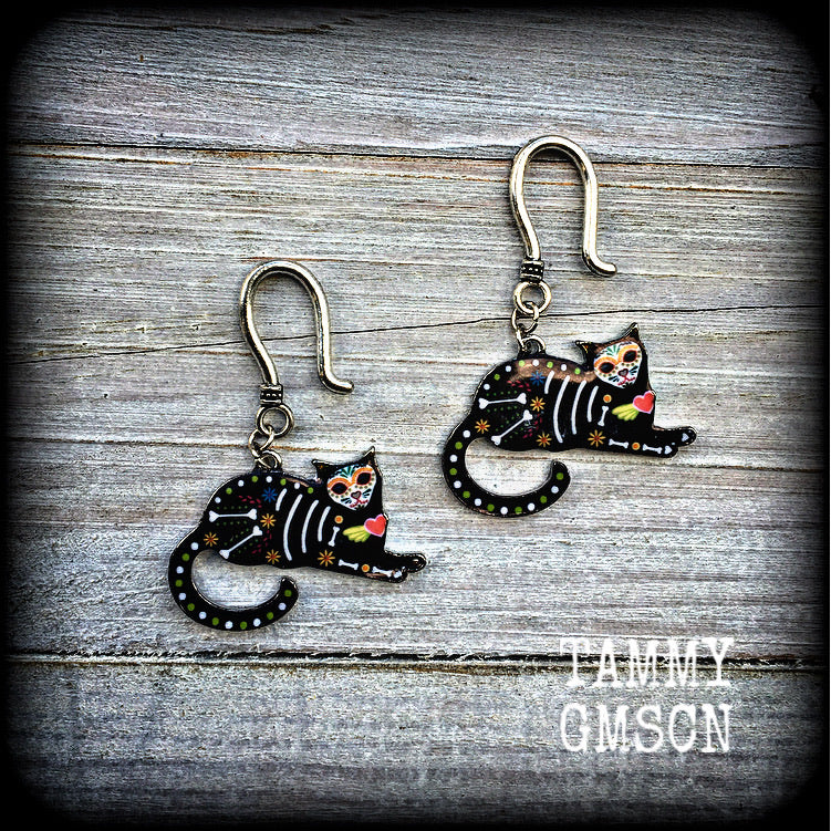 Los Muertos cat earrings-Day of the dead cat earrings