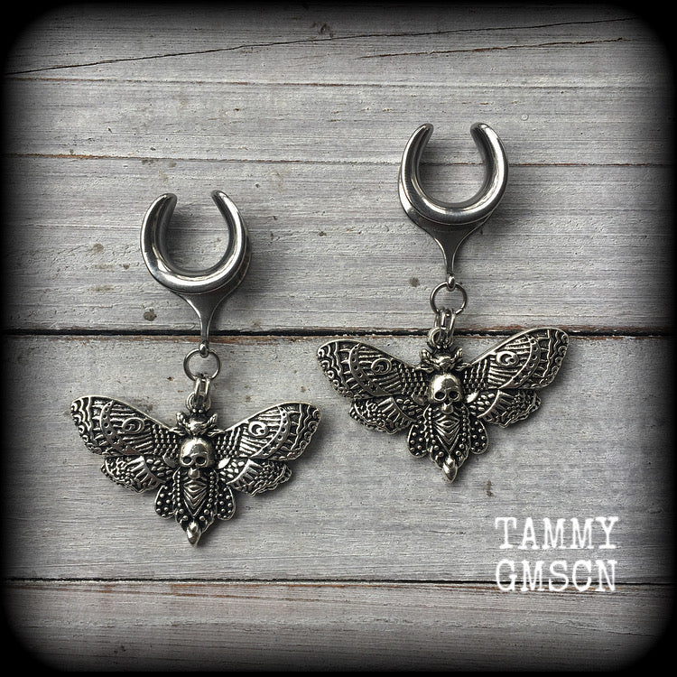 Deaths head moth gauged earrings