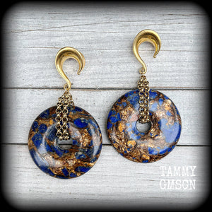 Lapis lazuli and bronzite gauged earrings-Ear hangers