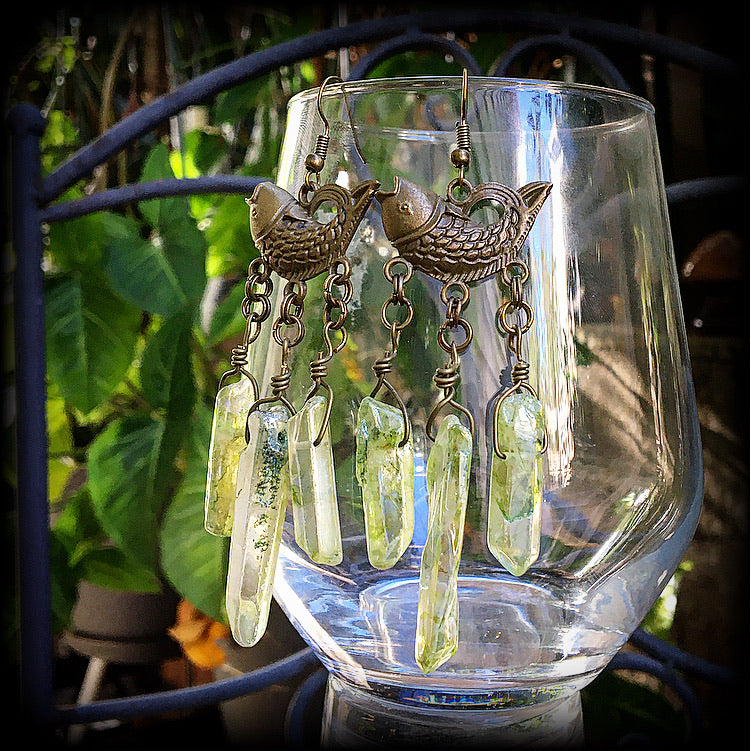 Dagon earrings-Antique bronze and druzy earrings