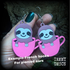 Sloth earrings-Coffee cup earrings