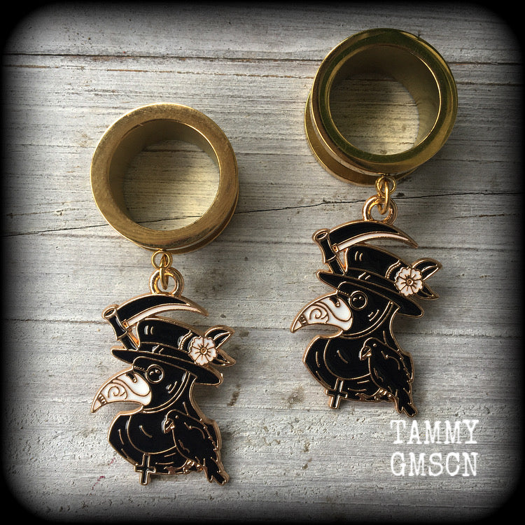 Plague doctor tunnel earrings