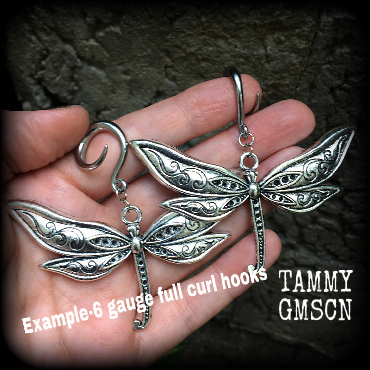 Dragonfly gauged earrings-Insect ear weights