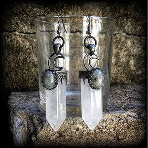 Clear quartz and Labradorite earrings