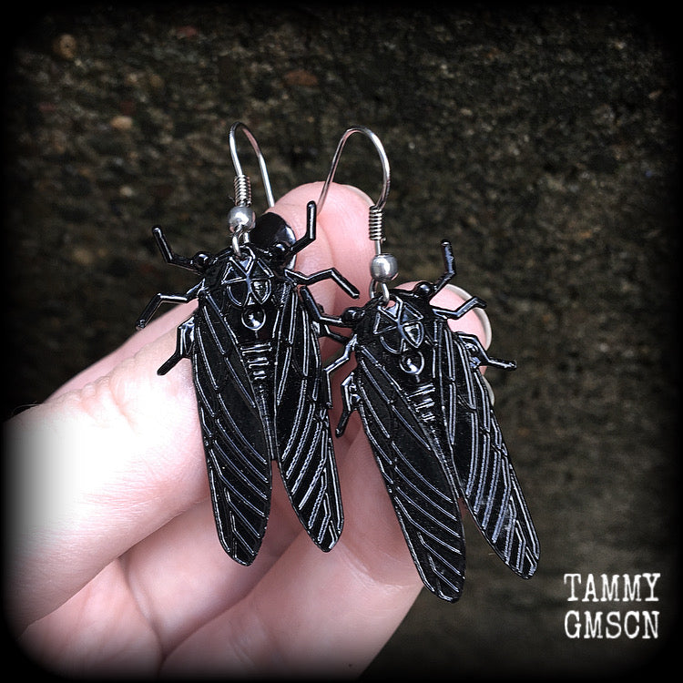 Black cockroach earrings-Insect earrings