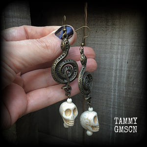 Serpent and skull earrings-Damballah jewelry