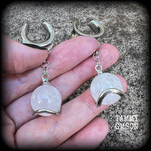 Clear quartz sphere gauged earrings