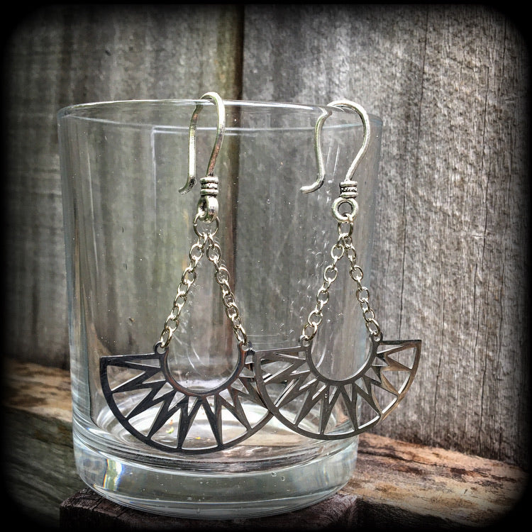 Tribal sun earrings-Goddess Ishtar ear hangers