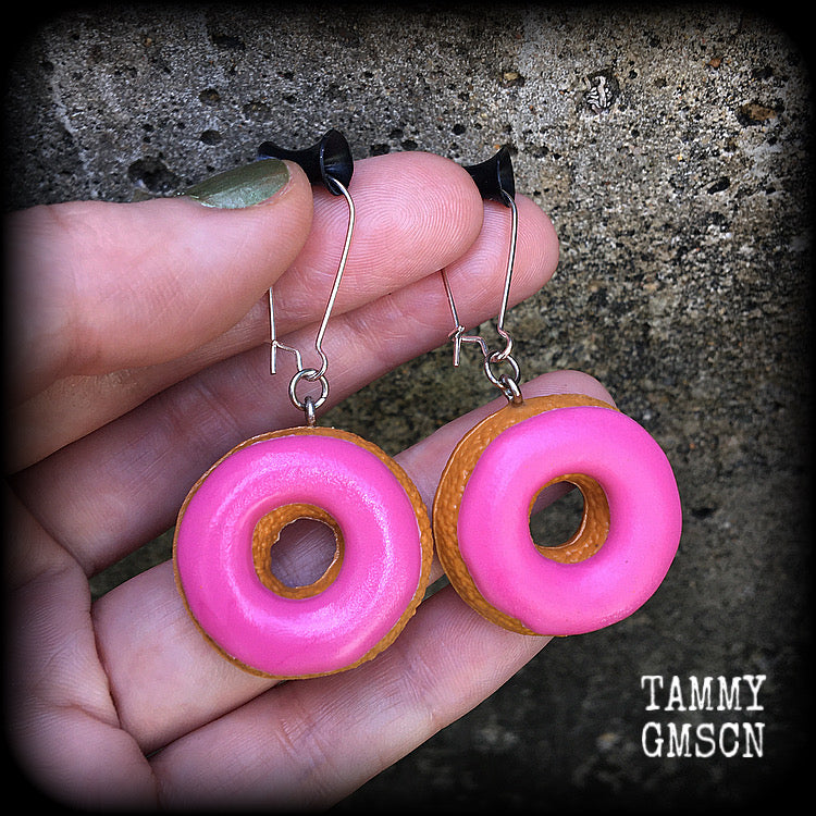 Pink iced doughnut earrings-Donut earrings