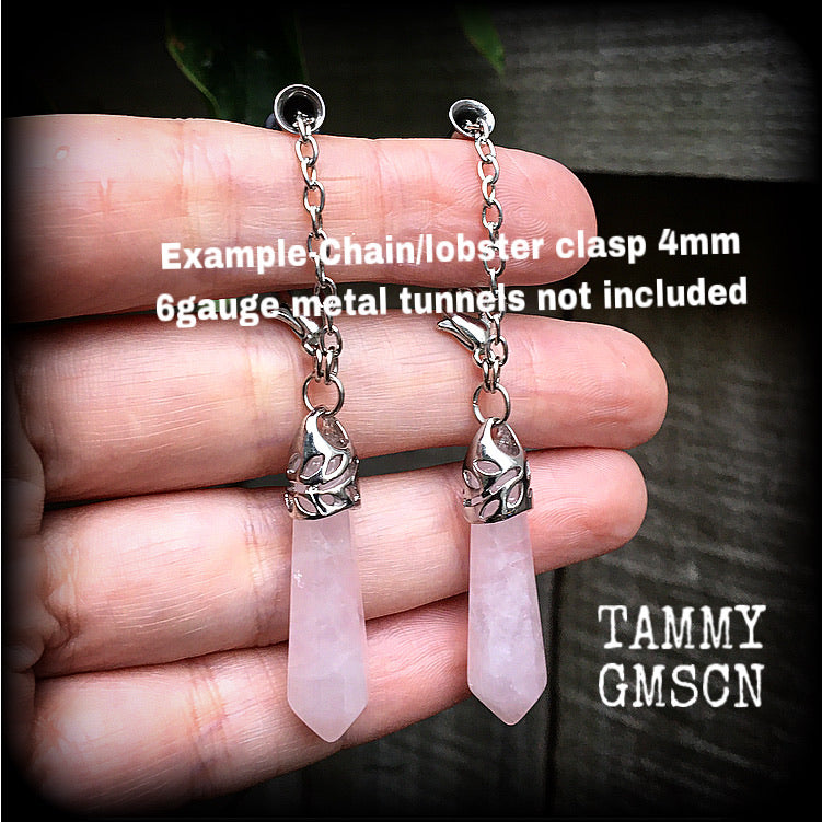 Rose quartz gauged earrings