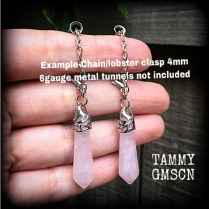 Rose quartz gauged earrings