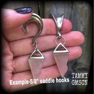 Rose quartz gauged earrings-Gemstone ear weights