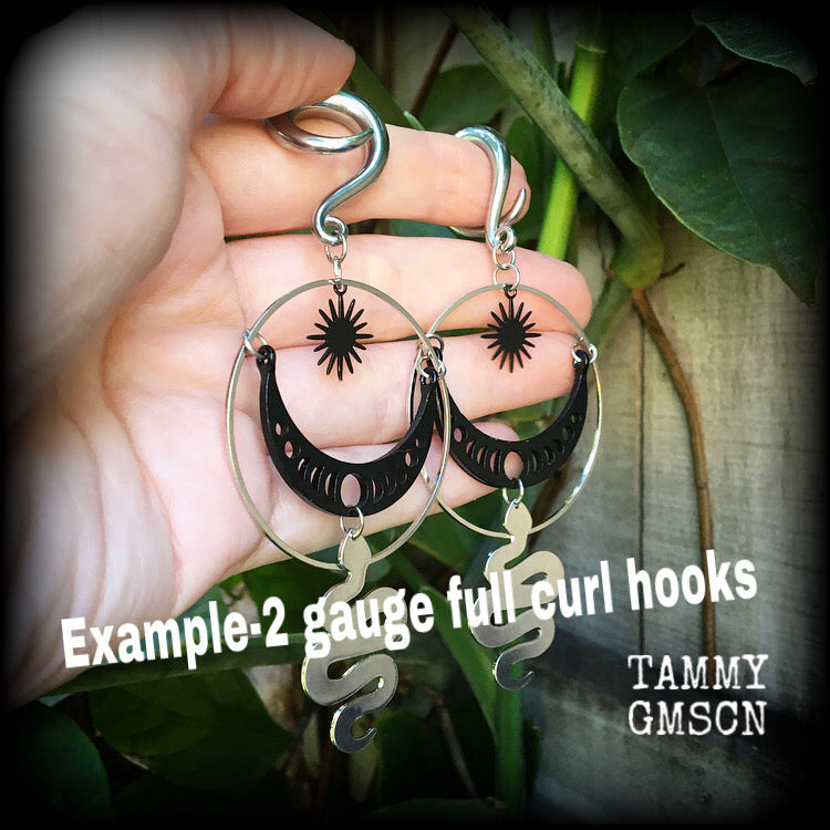 2 gauge ear weights Silver snake ear weights Serpent ear weights Serpent jewelry Snake earrings Snake jewelry Moon phase ear gauges Witchy vibes Cottagecore Fairycore Witchcore 2 gauge ear weights Occult jewelry 4mm 6mm 8mm 10mm 12mm 14mm 16mm 19mm 22mm 25mm 28mm 30mm