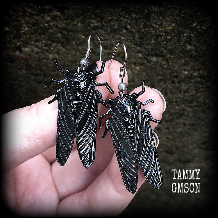 Black cockroach earrings-Insect earrings