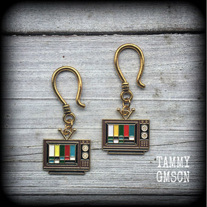 Television earrings-Tunnel friendly earrings