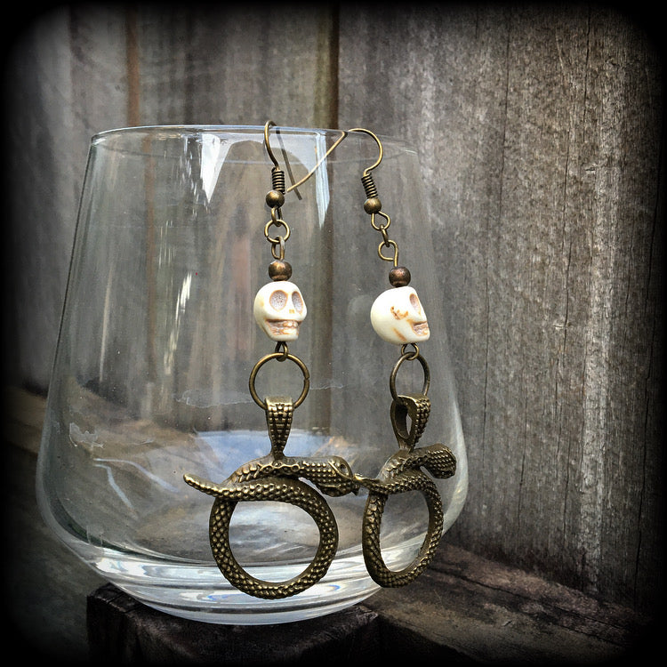 Damballah earrings-Serpent and skull earrings