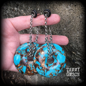 Turquoise and bronzite earrings-Ear hangers