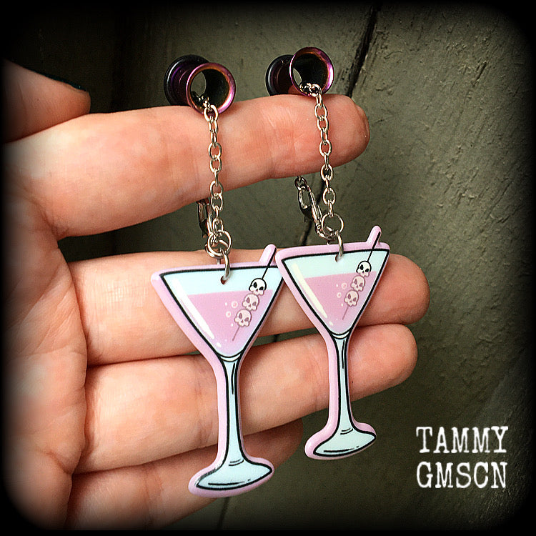 Zombie martini tunnel earrings