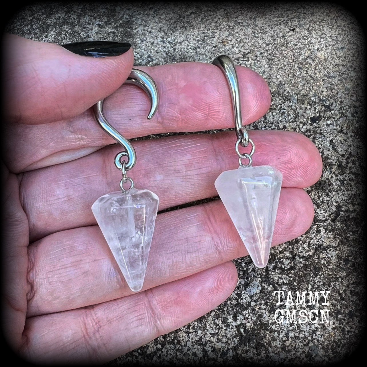 Clear quartz gauged earrings