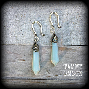 Moonstone earrings-Opalite ear hangers